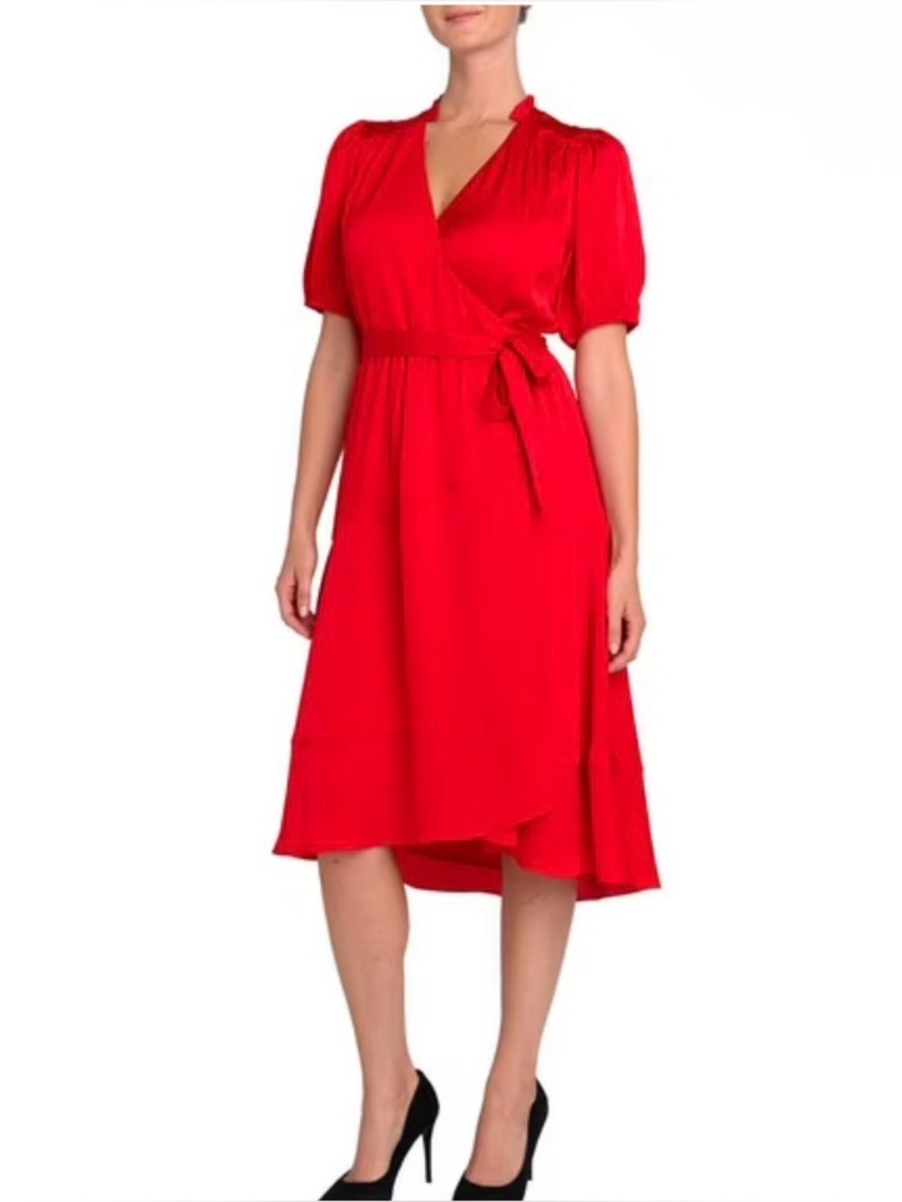 🌺NWT DRAPER JAMES RED SHORT SLEEVE WRAP MIDI DRESS SIZE MEDIUM🌺